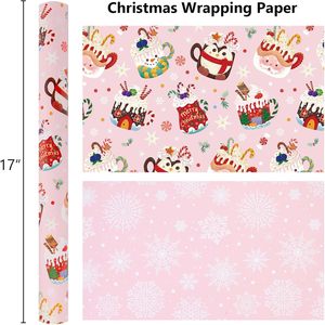 Christmas Wrapping Paper Reversible <b>Pink</b> Cup Design 17 In X 32.8 Ft Gift Craft Holiday Use - Product Image 4