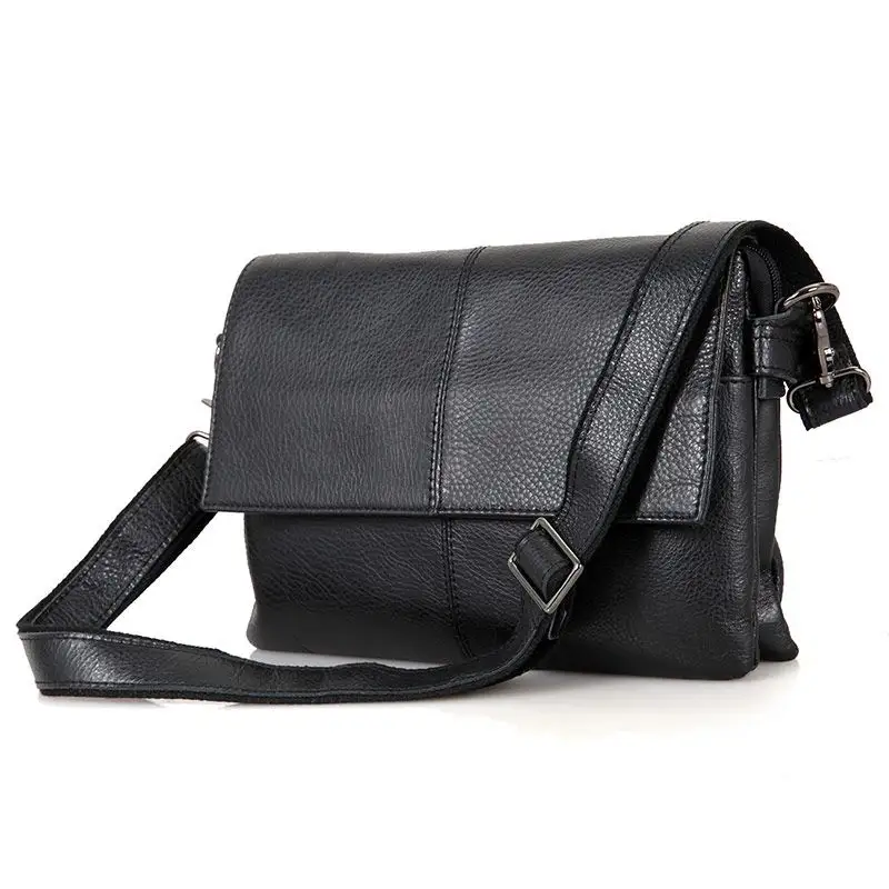 New Fashion Customized Logo ultra-thin Leather Shoulder Bag Black Travel Outdoor Daily Leather Clutch Simple Men's Messenger Bag