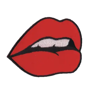 Fashion Garment Use Embroidery Lips Patches Customized Logo Embroidery Patch