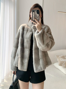 Abrigo de Piel de Visón Natural de Alta Calidad, Abrigo de Invierno para <span class=keywords><strong>Mujer</strong></span> con Cuello Alto - Product Image 4