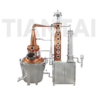Colonne de distillation semi-automatique 200L hybride en cuivre avec colonne de reflux en verre pour la production industrielle de vodka, gin et whisky