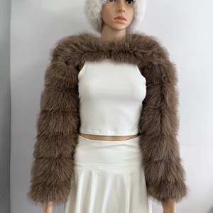 Giacca Invernale da Donna Calda <span class=keywords><strong>Cappotto</strong></span> in Pelliccia Sintetica Sciarpa a Scialle Patchwork Misto Maniche Lunghe Pullover Sexy da Festa Abbigliamento Corto - Product Image 3