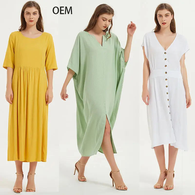 Short sleeve o-neck V-neck loose white for woman long maxi lady elegant women casual dresses