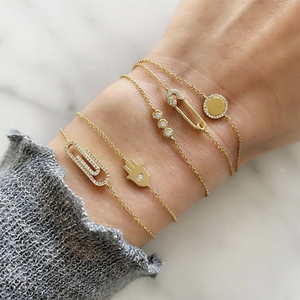 Gemnel Schmuck Messing Vergoldet Palm-Diamant-Pavé Büroklammer-Anhänger Böses-Auge-Armband für Damen - Product Image 1