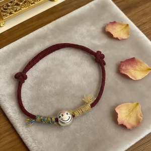 Handmade Red <b>Rope</b> <b>Bracelet</b> With Smiley Face 999 Pure Silver Unisex Gift Jewelry For Horse Year Born - Product Image 2