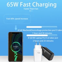 Cargador GaN Compacto de 65W con 2 Puertos USB-C y 1 Puerto USB-A, Carga Rápida PD, Certificación CE/Rohs, Ecológico, 5V/3A, Fuente de Alimentación para Auriculares y Cámara