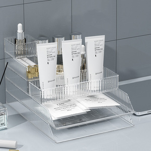 Transparent Cosmetic <b>Storage</b> <b>Box</b> Set 4 In 1 Stackable Desktop Organizer For Makeup Bathroom Bedroom Pet Material - Product Image 3