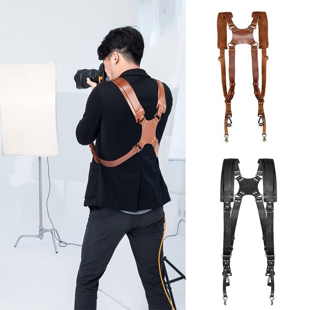 High Quality Leather Camera Strap Adjustable Double Shoulder Strap Harness for Canon Nikon Pentax Sony Fuji Samsung Black Brown