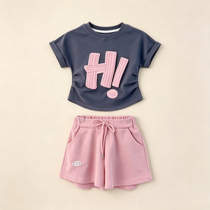 Completo Estivo 2026 per Bambina, 2 Pezzi: T-shirt <span class=keywords><strong>con</strong></span> Elastico in Vita e Pantaloncini in Materiale Sintetico Traspirante per lo Sport - Product Image 3