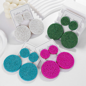 Pendientes Colgantes Tejidos, Diseño Geométrico Moderno en Latón, Nuevo Diseño de Moda, Cuentas Redondas de Color Arroz para Mujer, UIONEN 1835 - Product Image 2