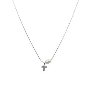Collar de diamantes de acero inoxidable 316L con baño de oro PVD, colgante de cruz con perla para mujer, joyería. - Product Image 1