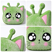 Fabricant de coussins en peluche personnalisés directement de l'usine, coussin chat vert kawaii, coussin en peluche doux, vente en gros, approvisionnement en vrac