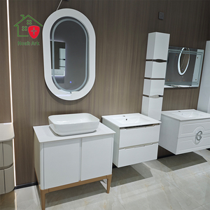 Meuble de salle de bain moderne blanc ovale avec miroir LED, certifié CE, étanche, avec bande lumineuse LED intégrée - Product Image 3