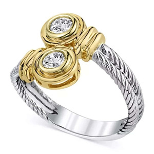 Anello Punk Bicolore con Zirconi per Donne, Gioiello da Dito alla Moda - Product Image 3