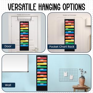 10 Pocket File Organizer Chart Black 14x47 Wall Mount <b>Storage</b> For Office Home Use Polyester Material - Product Image 6