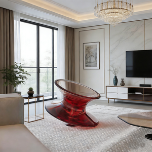 Fauteuil pivotant moderne rouge transparent en acrylique et polycarbonate pour salon - Product Image 6