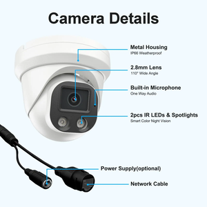 กล้องวงจรปิดรักษาความปลอดภัยกลางแจ้งแบบปรับแต่งได้ 5/8MP กล้อง CCTV สมาร์ท มองเห็นภาพสีในเวลากลางคืน รองรับ POE พร้อมไมโครโฟนในตัว ตรวจจับมนุษย์ ตัวเครื่องโลหะทั้งหมด - Product Image 2