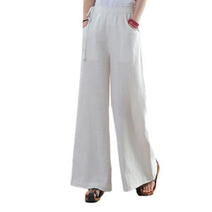 Pantalon en coton européen et américain pour <span class=keywords><strong>femme</strong></span>, ample, large, taille haute, droit, rétro, décontracté - Product Image 5