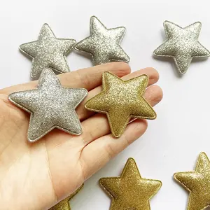 Wholesale Sew On Gold Glitter 3D Padded Puffy Stars Sewing Supplies Glitter Sequin Star Decor 5cm Star Decoration For Hair Clips