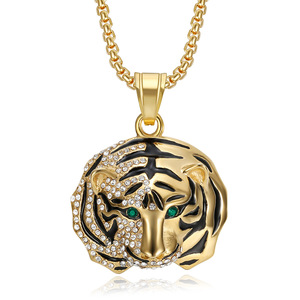 Hip Hop Animal Fat Tiger Iced Out CZ impermeable 316 colgante de acero inoxidable joyería de moda collares para hombres y mujeres al por mayor - Product Image 3
