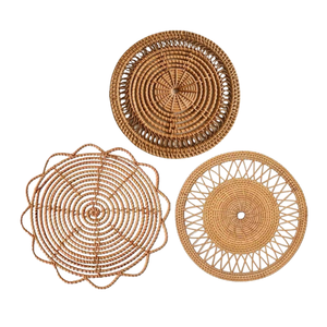 Vente en gros de paille naturelle tissée décoration murale maison salon tenture murale chambre chevet décoration assiette - Product Image 1