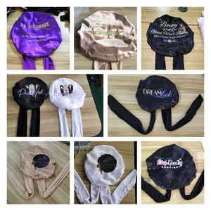 Toptan özel Logo uzun örgü Bonnets ayarlanabilir geniş bant gece şapka uyku kap ipek saç şal çift katmanlı saten kaput - Product Image 2