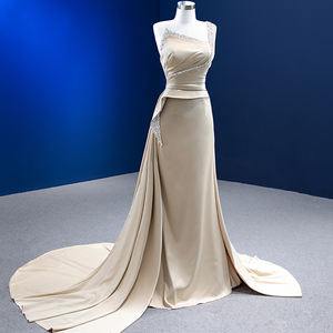 ชุดเดรสปาร์ตี้ตอนเย็นของ RSM67572ผ้าซาตินสีแชมเปญแนววินเทจ - Product Image 3