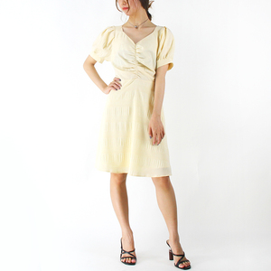 fábrica de <span class=keywords><strong>la</strong></span> manga de <span class=keywords><strong>la</strong></span> burbuja cintura hueco francés retro corbata pliegues damas nueva de encaje de moda casual vestidos - Product Image 3