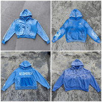 Sweat à capuche zippé en coton lourd délavé Huili pour homme, logo personnalisé imprimé, blocs de couleur, tricot gaufré, coupe ample avec empiècements