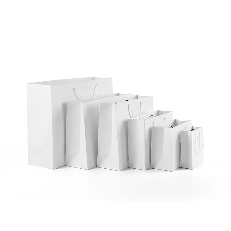 Großhandel Bereit zu Schiff Weiß Papier Geschenk Box Taschen Horizontale Personalisierte Einkaufstasche Individuelles Logo mit Griff