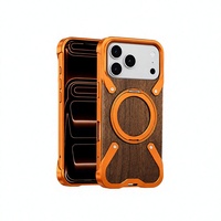 Coque de téléphone magnétique anti-chute en bois de noyer et métal pour iPhone 17 Pro Max, 18 Pro, 18 Pro Max