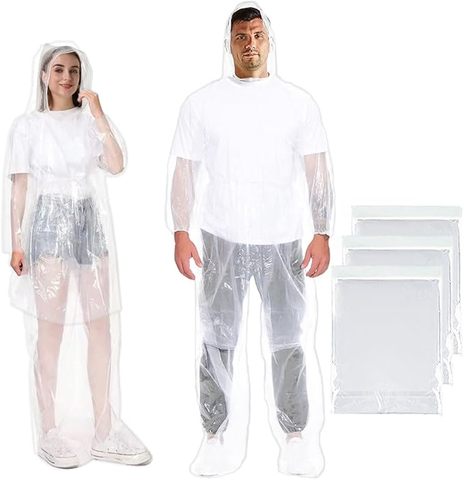 Simple Disposable Transparent Plastic Waterproof Rain for with Trousers and Hood for Adults-Camping & Hiking Use