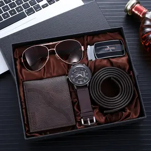 Wholesale Luxury 4 PCS Watch Gift Set Quartz Leather Men Watch Set Belt Watch And Wallet Set For Men