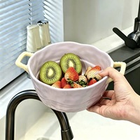 Bol en céramique de style Ins, irrégulier, à double poignée, grande capacité, pour soupe, ramen, salade et fruits