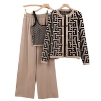 Ensemble décontracté trois pièces pour femme, exportation européenne, nouvelle mode automne, cardigan tricoté, caraco et pantalon ample à jambes larges 0551