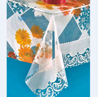 Nappe en plastique PVC transparente imprimée, nappe en vinyle transparente, nappe florale, sur-nappes de mariage