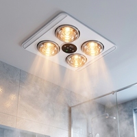 Lámpara de Baño Empotrada Moderna Blanca con Calefactor, 4 Bombillas Infrarrojas, Ventilador Silencioso y Panel de Control Central para el Hogar
