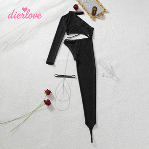 DIERLOVE Combinaison scintillante découpée pour femme avec strass, tenue de club, tendance <span class=keywords><strong>TikTok</strong></span>, mode féminine - Product Image 4