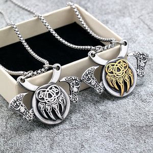 Collar con Colgante de Acero Inoxidable Estilo Nórdico Vintage para Hombre, Escudo Vikingo con Hacha, Diseño Geométrico, Joyería de Regalo - Product Image 1