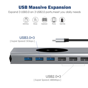 Mới đến loại C để USB3.0 * 3 + USB2.0 * 4 + VGA + RJ45 + SD + TF + âm thanh + HDMI + USB-C PD + sạc không dây 15-in-1 USB C HUB Docking Station - Product Image 3