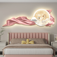 110*35CM Light Luxury Swans Landscape Crystal Porcelain Modern Glass Wall Paintings with Led Home Decor for Living Room