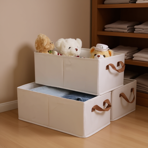 Caja de almacenamiento de lino plegable portátil, cesta rectangular de tela para organizar ropa, para dormitorio y armario - Product Image 2