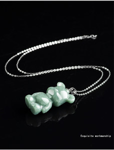 Colgante de oso de Jade S925 para mujer y niña, joyería de Jade con incrustaciones de plata - Product Image 6