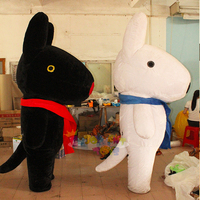 Costume de mascotte de chien gonflable surdimensionné en peluche noir et blanc pour adultes unisexe, toutes occasions, spectacles interactifs