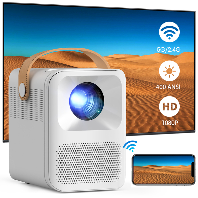Portable Smart Mini LCD Projector LED1080P Full HD 4K Android WIFI Chargeable Beamer HIFI Stereo Speakers for Smartphone Home