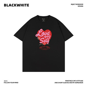Camiseta Promocional con Estampado de Corazón Vintage Love Yourself, Cuello Redondo, Unisex, Informal, para Verano - Product Image 4
