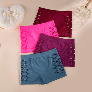 Grande taille évider Sexy sous-vêtements sans couture confortable respirant mi-taille femmes culotte d'angle plat - Product Image 3