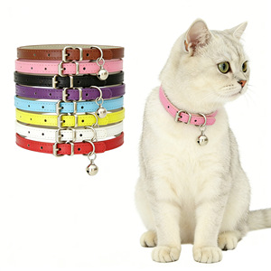 Pet Collars Leather Adjustable With Bell For Cats And <b>Dogs</b> Small Medium Size Trendy Ins Style Monochrome Design - Product Image 1