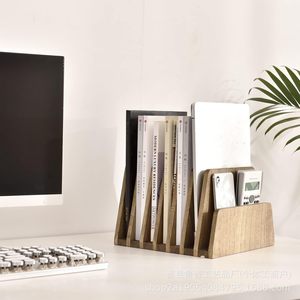 Solid Wood Desktop Organizer Multi Compartment <b>File</b> Holder Document Letter <b>Storage</b> Rack Office Desk Stationery Organizer - Product Image 2