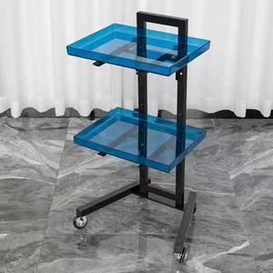 Black 2 Tier Height Adjustable Salon Trolley Silent Rolling Wheels Barber Tool Storage <b>Cart</b> For Hair Nail Beauty Salon SPA Use - Product Image 6